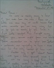 Sam'e letter from actor Peter Cushing